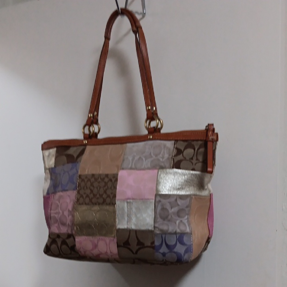 COACH Vintage Pink Patchwork Tote with Leather Trim